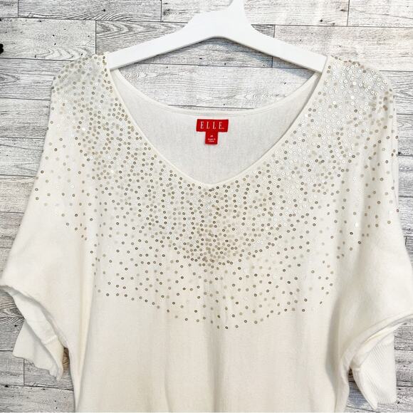 ELLE Off-White Sequined Dolman Sleeve Sweater, M - Picture 6 of 9